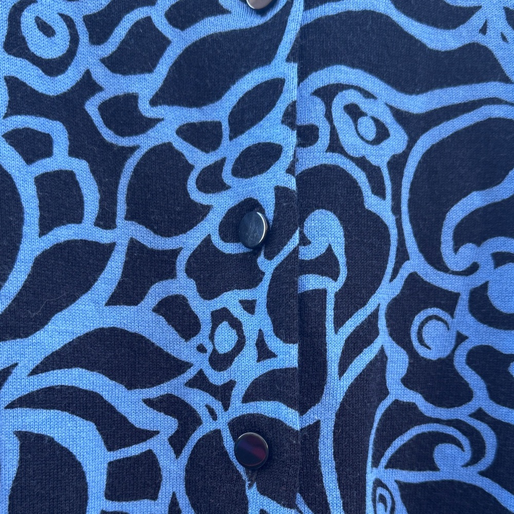 Talbots Blue Cotton Rayon Abstract Floral Button Up Cardigan Lightweight XL - Picture 4 of 6
